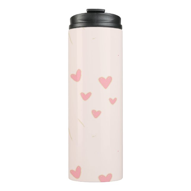Liebe ist in den rosa Herzen Thermosbecher (Vorderseite)