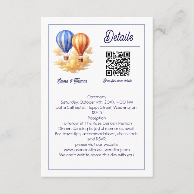 Liebe ist in der Air Hot Air Ballon Reisen Hochzei Begleitkarte (Vorderseite)