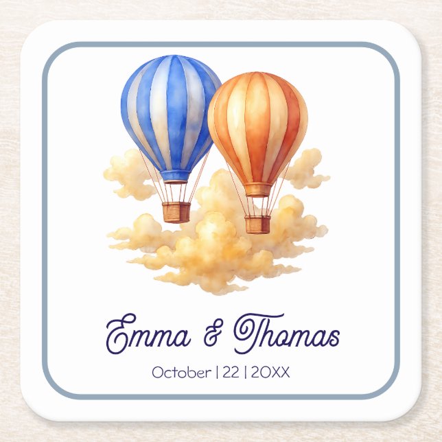 Liebe ist in der Air Hot Air Ballon Reisen Hochzei Rechteckiger Pappuntersetzer (Vorderseite)