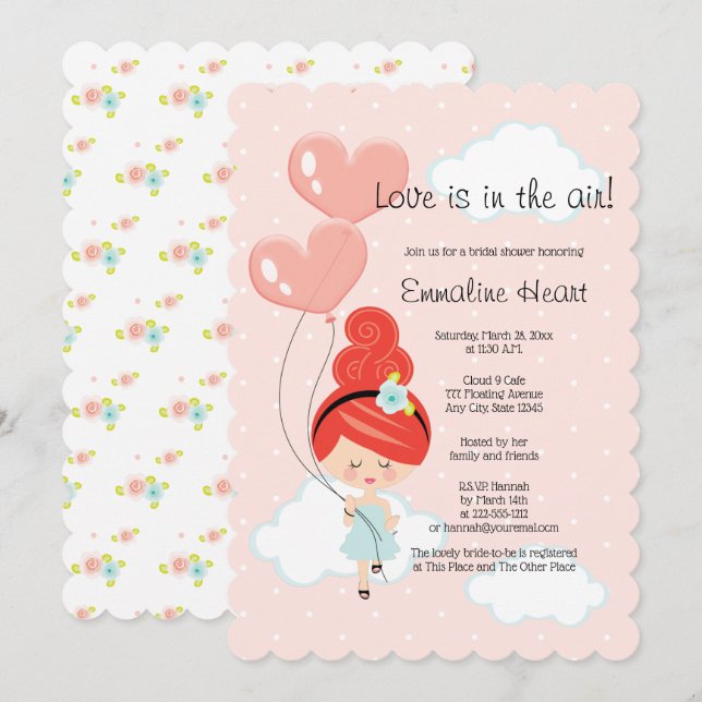 Liebe ist in der Luft Brautparty Redhead Cloud 9 Einladung (Vorne/Hinten)