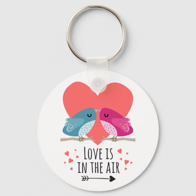 Liebe ist in der Luft mit niedlichen Cartoon Vögel Schlüsselanhänger (Vorderseite)
