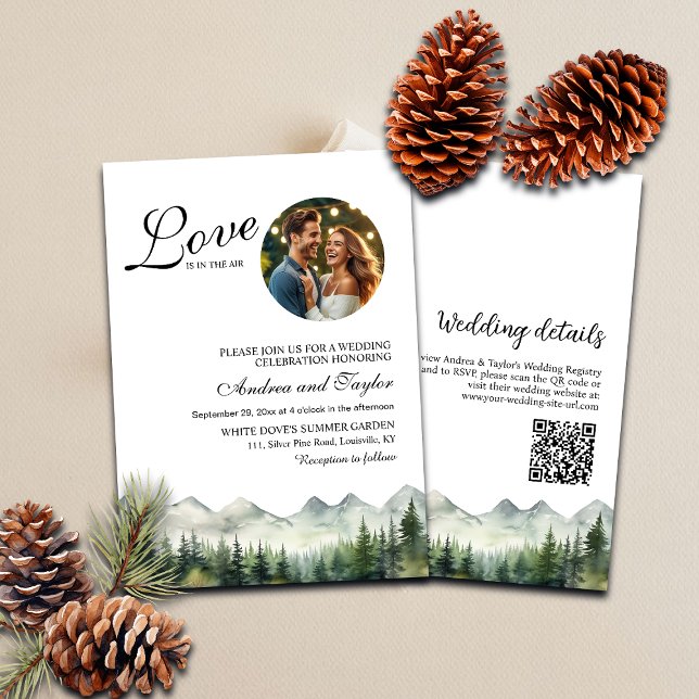 Liebe ist in der Luft QR-Code und Foto Hochzeit Einladung (Von Creator hochgeladen)