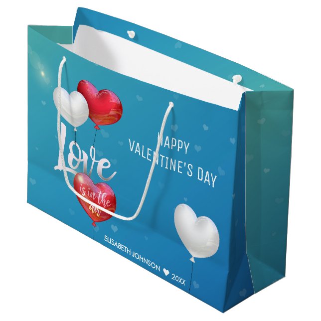 Liebe ist in der Luft Valentine Ballons - Geschenk Große Geschenktüte (Vorderseite Schrägansicht)