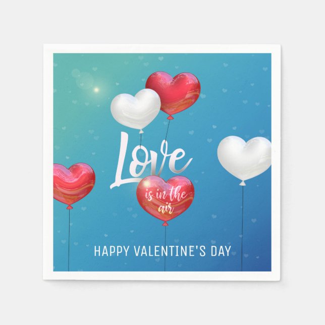 Liebe ist in der Luft Valentine Ballons Papier Nap Serviette (Vorderseite)