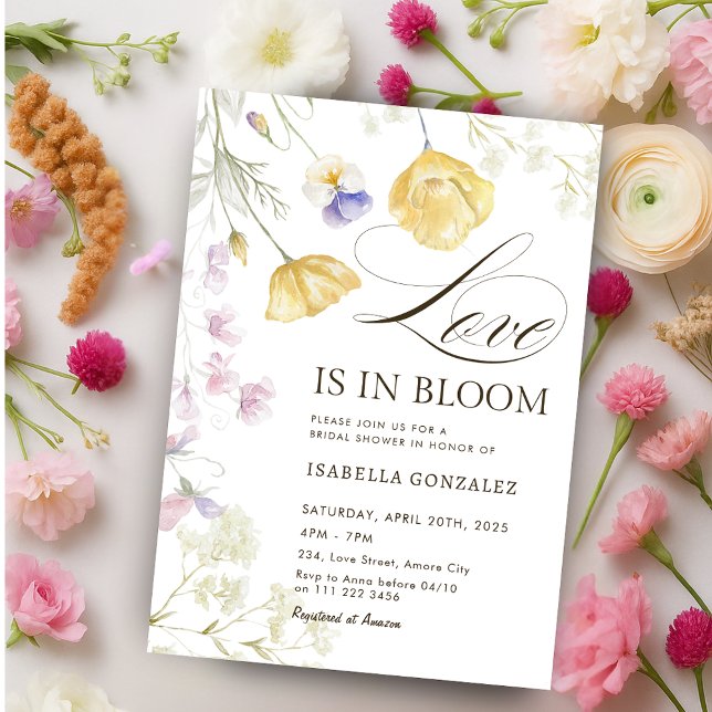 Liebe ist in der Wildblume Blumenkohl Brautparty Einladung (Love is in Bloom Wildflower Floral Bridal Shower Invitation)