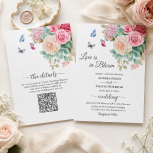Liebe ist in voller Blüte - Hochzeit mit QR-Code Einladung