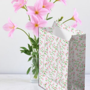 Liebe ist in voller Blüte Rosafarbene Floral-Hochz Mittlere Geschenktüte