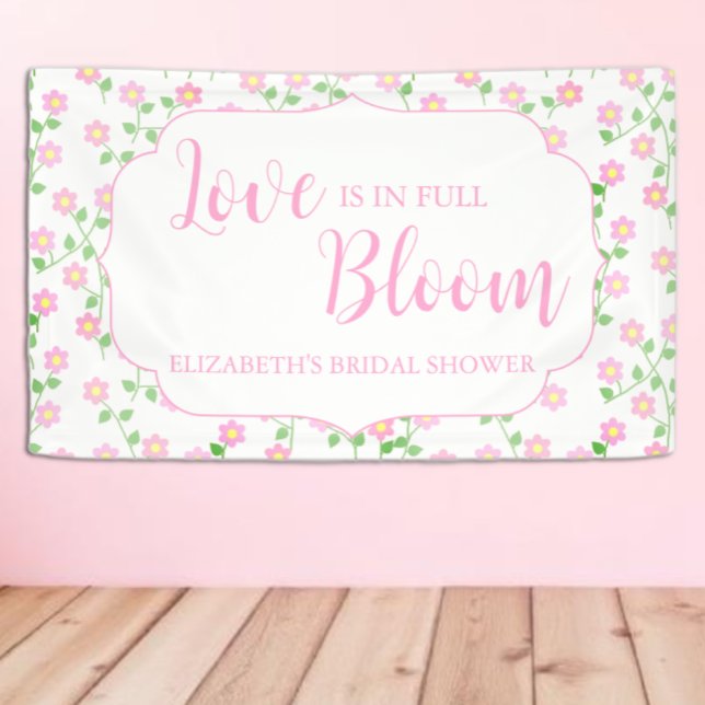 Liebe ist in voller Blüte Rosafarbene florale Hoch Banner (Von Creator hochgeladen)