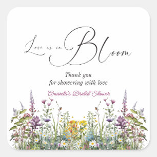 Liebe ist in voller Blüte Wildblumen-Hochzeitsdusc Quadratischer Aufkleber
