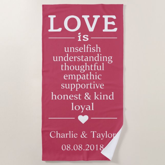 Liebe ist ... individuelle Name, Datum & Farbe Str Strandtuch (Vorderseite)