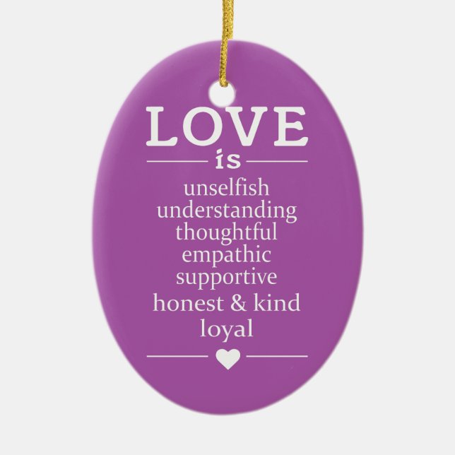 Liebe ist ... individuelle Name, Datum und Farbe V Keramik Ornament (Vorne)