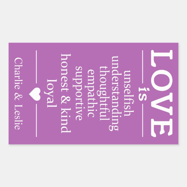 Liebe ist ... individuelle Name und Farbaufkleber Rechteckiger Aufkleber (Vorderseite)