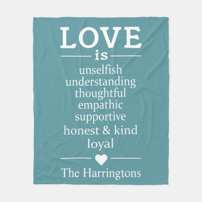 Liebe ist ... individuelle Name- und Farbvlies-Dec Fleecedecke (Vorderseite)