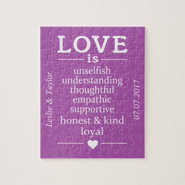 Liebe ist… individuelle Namen, Datum u. Puzzle (Vertikal)