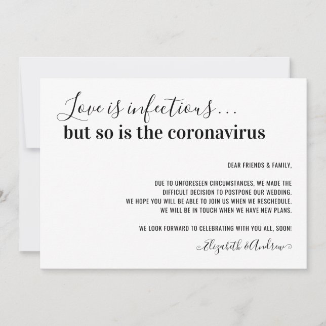 Liebe ist infektiöses Covid19 Hochzeitspause Ankündigung (Vorderseite)