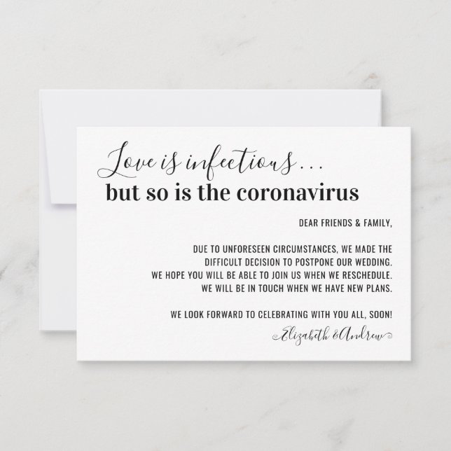 Liebe ist infektiöses Covid19 Hochzeitspause Ankündigung (Vorderseite)