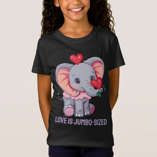 Liebe ist Jumbo-groß | Niedlich Elephant Valentine T-Shirt (Vorderseite)