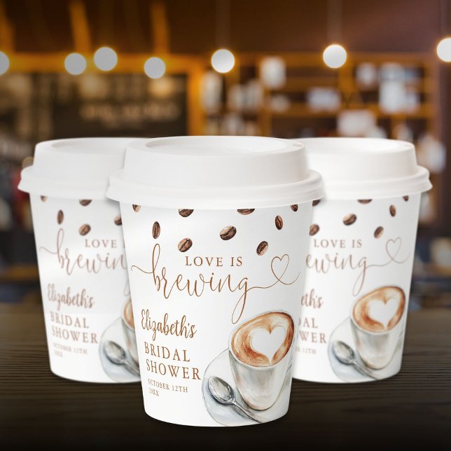 Liebe ist Kaffee Brautparty mit Kaffeethema Pappbecher (Love Is Brewing Coffee Theme Bridal Shower Paper Cups)