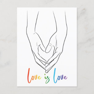 Liebe ist Liebe, die Hände Herz Linie Art Pride po Postkarte