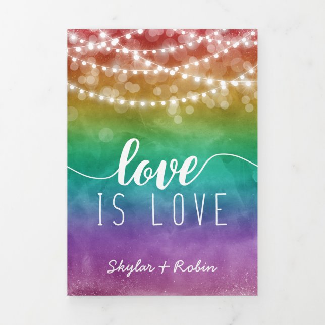 Liebe ist Liebe Fairlights Rainbow Gay Wedding Dreifach Gefaltete Einladung (Cover)