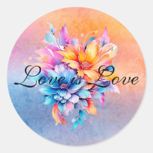 Liebe ist Liebe farbenfrohe Blume Marmorhochzeit Runder Aufkleber