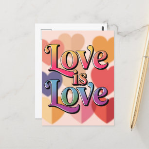 Liebe ist Liebe Farbenfrohe Herzen Typografie Postkarte