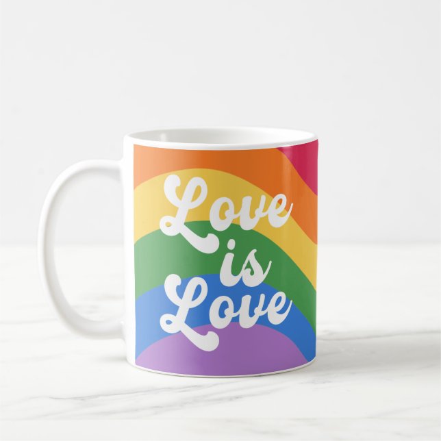 Liebe ist Liebe farbenfrohe Rainbow Retro Script Kaffeetasse (Links)
