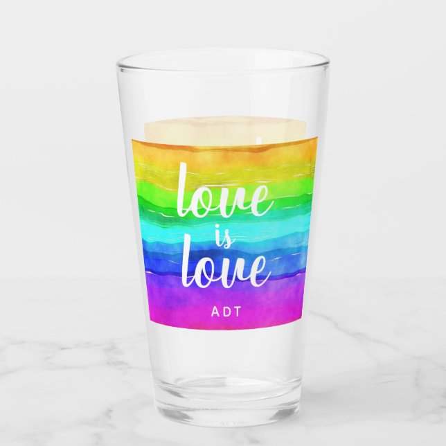 Liebe ist Liebe Gay Pride Monogramm Regenbogen Aqu Glas (Vorderseite)