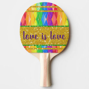 Liebe ist Liebe Glitzer Regenbogen Raute Tischtennis Schläger