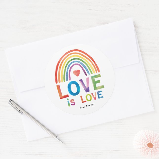 "Liebe ist Liebe" Hellroter Regenbogenfarben Gay P Runder Aufkleber (Umschlag)
