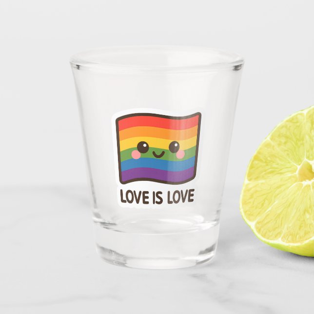 Liebe ist Liebe - Kawaii Rainbow Design Schnapsglas (Vorderseite)