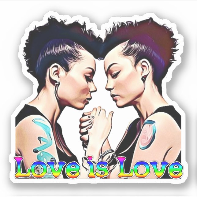 Liebe ist Liebe Lesben Pride Aufkleber (Vorderseite)