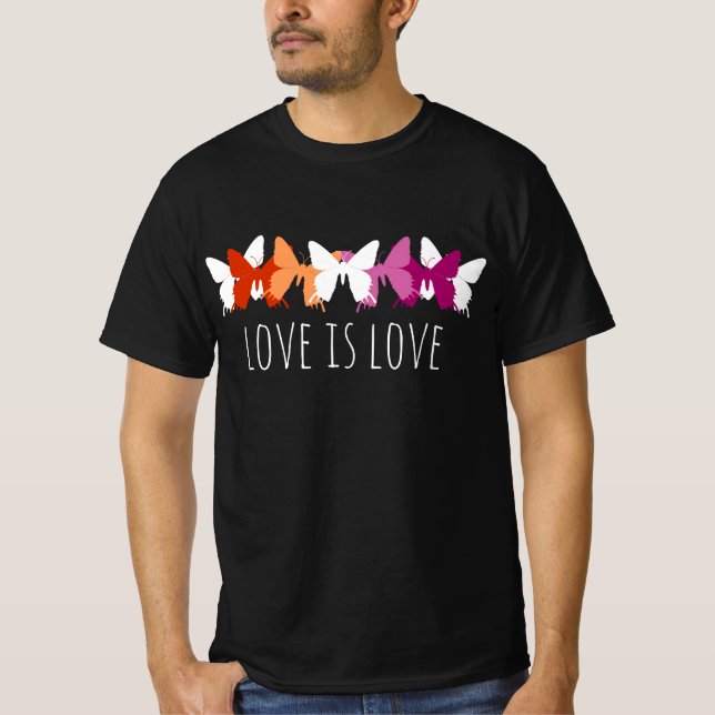 Liebe ist Liebe Lesbischer Schmetterling T-Shirt (Vorderseite)