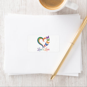Liebe ist Liebe LGBT Schmetterling Herz Regenbogen Adressaufkleber