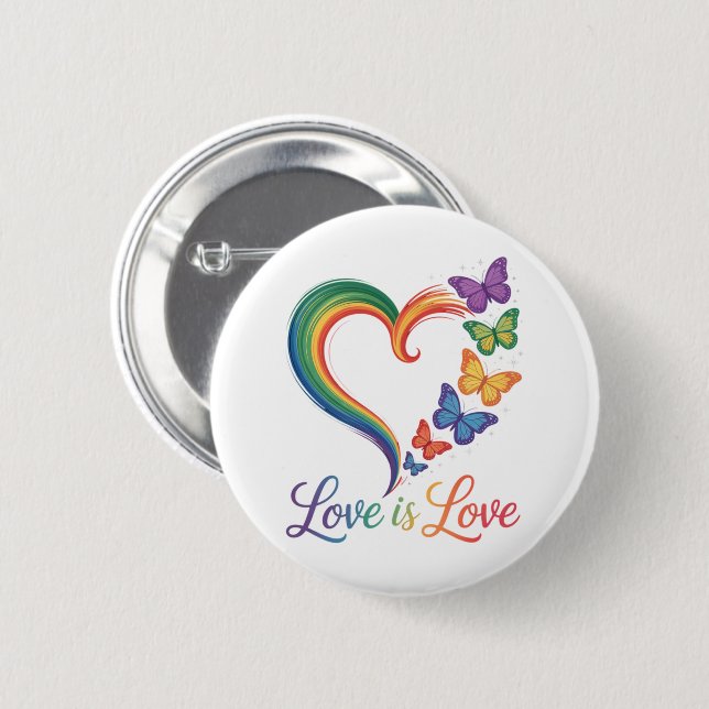 Liebe ist Liebe LGBT Schmetterling Herz Regenbogen Button (Vorne & Hinten)