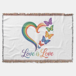Liebe ist Liebe LGBT Schmetterling Herz Regenbogen Decke