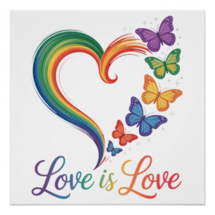 Liebe ist Liebe LGBT Schmetterling Herz Regenbogen Poster