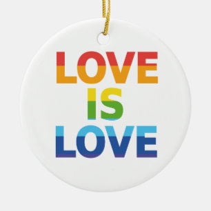 "Liebe ist Liebe" LGBTQ Modernes Regenbogen-Foto Keramik Ornament