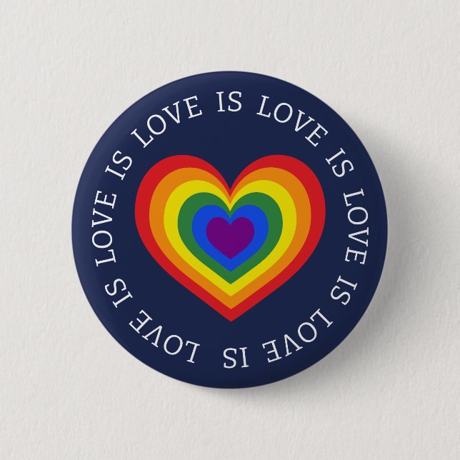 Liebe ist Liebe LGBTQ Rainbow Heart Navy Blue Button (Vorderseite)