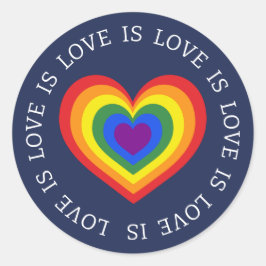 Liebe ist Liebe LGBTQ Rainbow Heart Navy Blue Runder Aufkleber