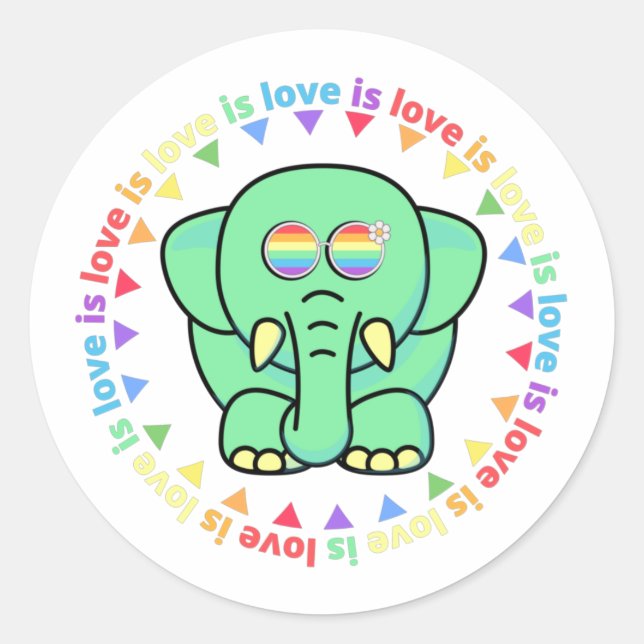 Liebe ist Liebe Niedlich Elephant LGBT Pride Monat Runder Aufkleber (Vorderseite)