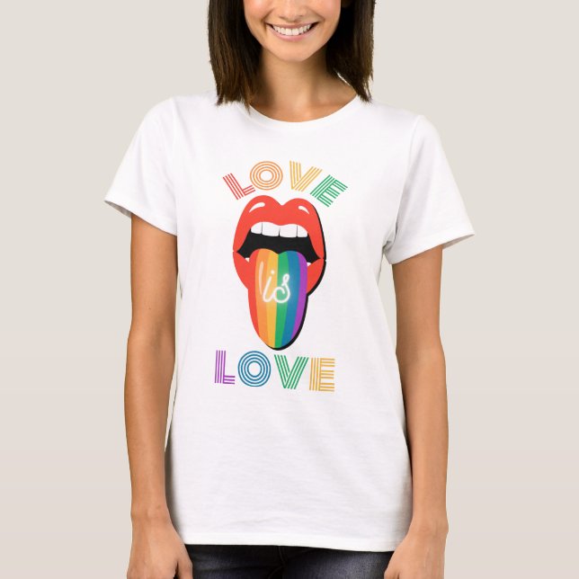 Liebe ist Liebe Niedlich Lips LGBTQ Monat T-Shirt (Vorderseite)