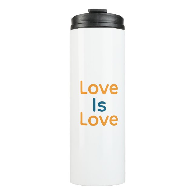 Liebe ist Liebe orange blauer Stolz LGBTQ Gay Thermosbecher (Vorderseite)