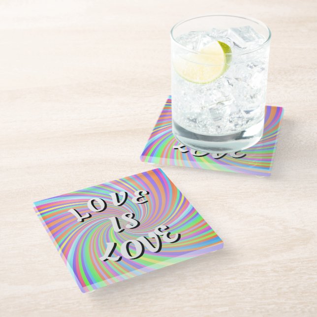 Liebe ist Liebe Pride Glasuntersetzer (Schrägansicht)