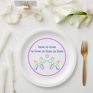 Liebe ist Liebe Rainbow Ballon Hunde Pappteller