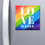 Liebe ist Liebe Rainbow Gay Pride Magnet<br><div class="desc">Dieser Gay Pride Magnet ist mit LIEBE IS LIEBE in fett-weißen Buchstaben auf einem Aquarelluntergrund von Rot,  Orange,  Gelb,  Grün,  Blau und lila dekoriert. Original Wasserfarbe © Michele Davies.</div>