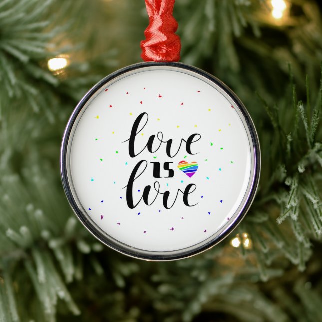 Liebe ist Liebe | Rainbow Hearts Ornament Aus Metall (Baum)