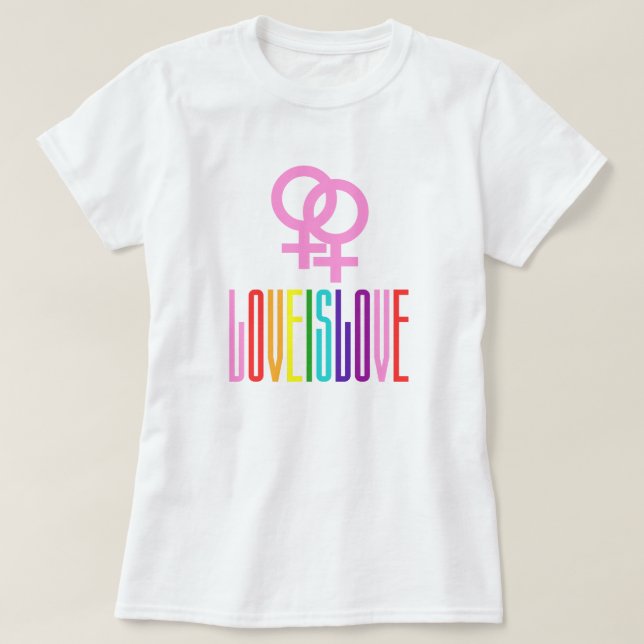 Liebe ist Liebe Rainbow Text LGBTQ Lesben Prix T-Shirt (Design vorne)