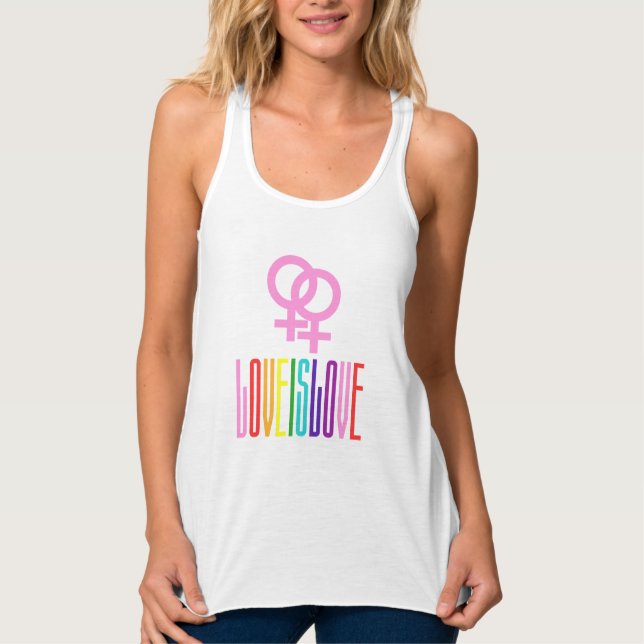 Liebe ist Liebe Rainbow Text LGBTQ Lesben Prix Tank Top (Vorderseite)