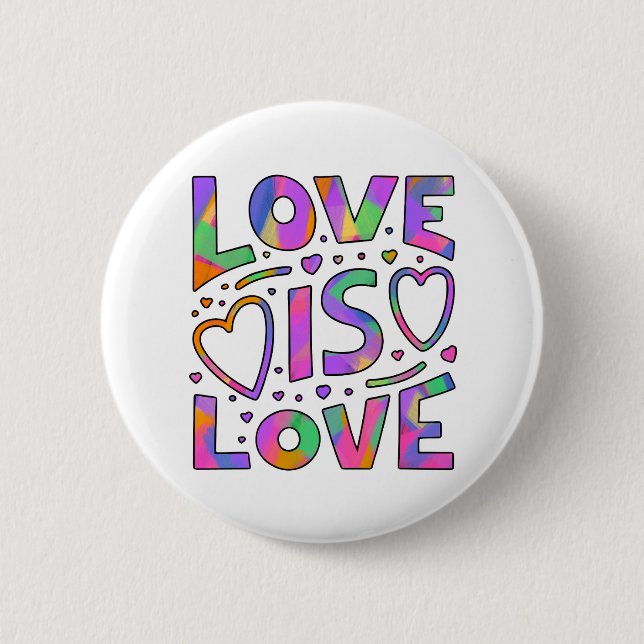 Liebe ist Liebe Rainbow Typografie Button (Vorderseite)